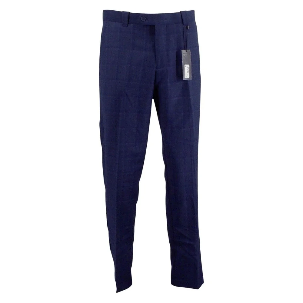 The Mens Store Bloomingdales Dress Pants Classic Fit Tonal-Check Wool Navy 33x32